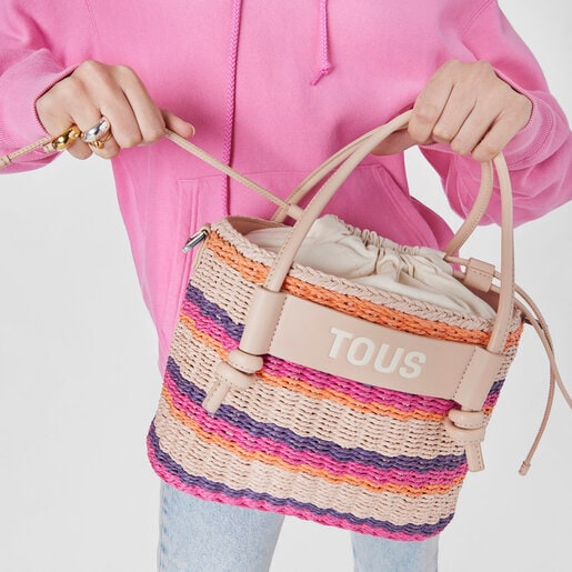 תיק סל Scoubidou בינוני בצבע חום עדין