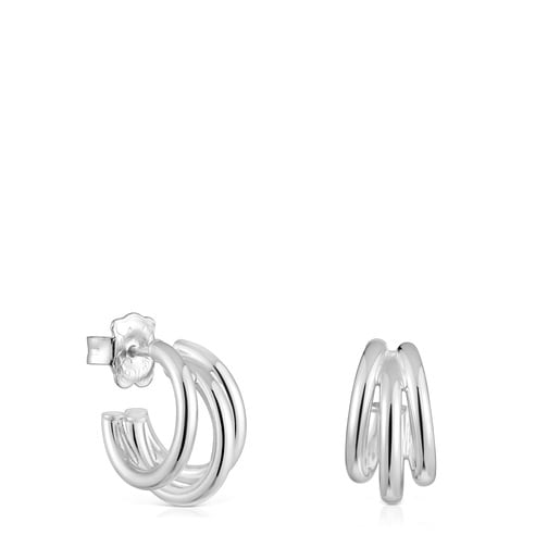 Κοντά σκουλαρίκια Basics με τριπλό κρίκο από ασήμι