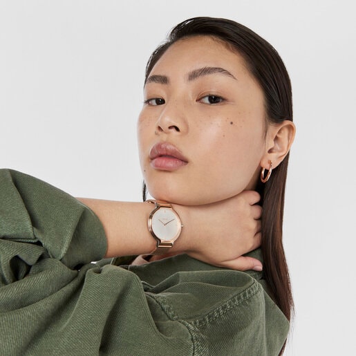 Montre Real Bear bicolore en acier et acier IP rosé