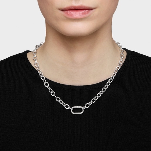 Collar cadena de plata y anilla Hold Oval