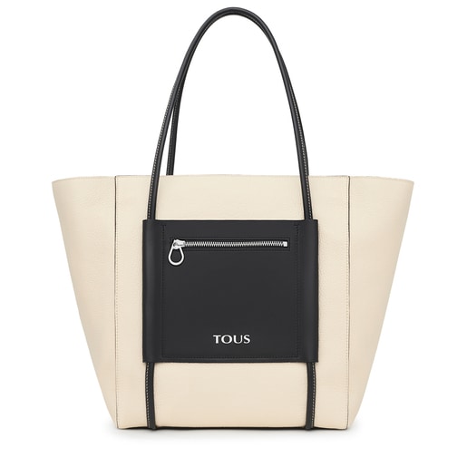 Large beige and black leather TOUS Empire Shopping bag