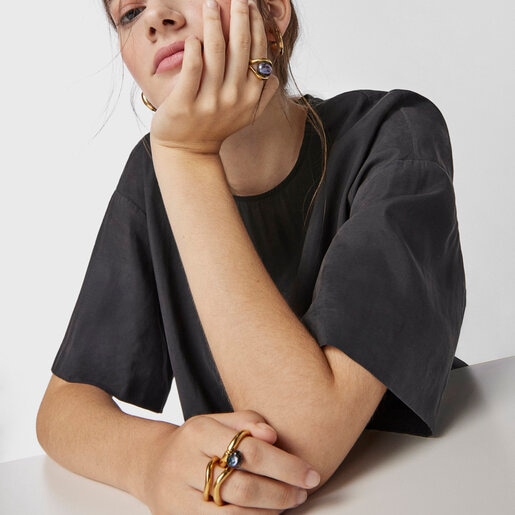 Silver vermeil Hav double Ring with gray pearl