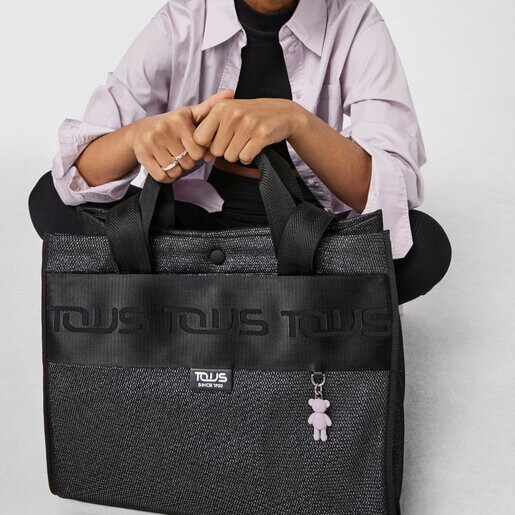 トートバッグ  Ina TOUS  テディベアチャーム付  XL ポリエステル ブラック