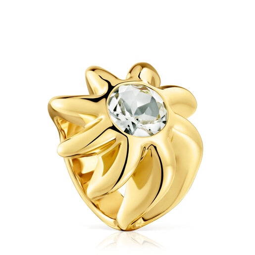 Signet ring with 18kt gold plating over silver and prasiolite Galia