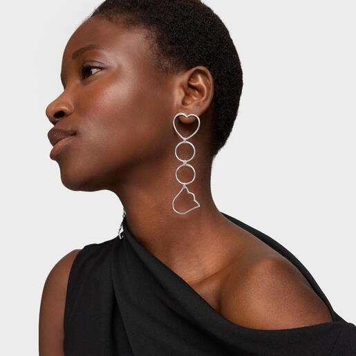 Aretes largos de plata y motivos Straight