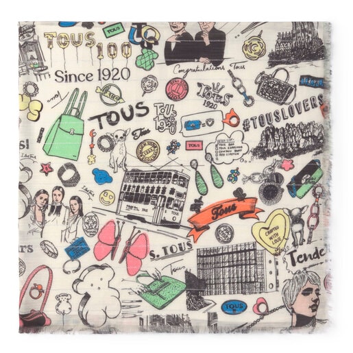 White and multi-color TOUS Centenary Foulard