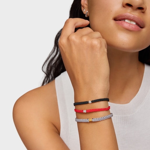 Pulsera oso de plata y nylon rojo TOUS Motivos
