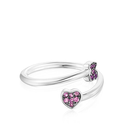 Bague ouverte en argent avec motifs en saphirs et améthystes TOUS New Motif