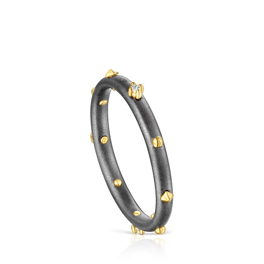 Dark silver Magic Nature Hoop ring with diamonds