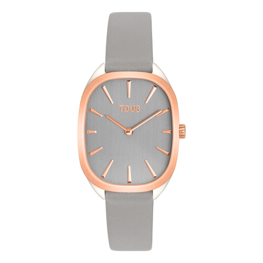 Reloj analógico de acero IPRG rosa con correa de piel gris Heritage