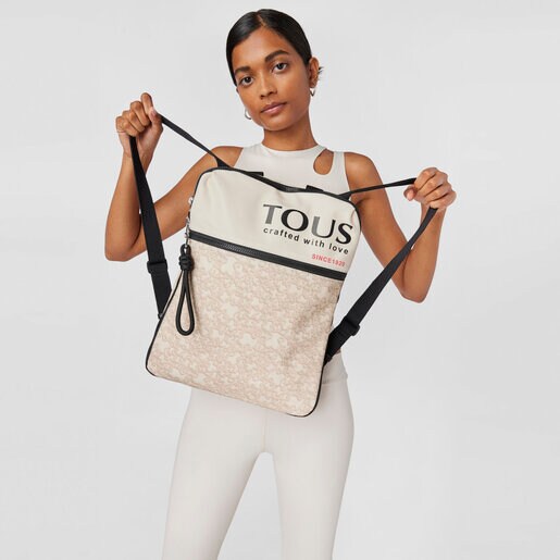 フラットなベージュのナイロン製リュックサック TOUS Kaos Mini Evolution