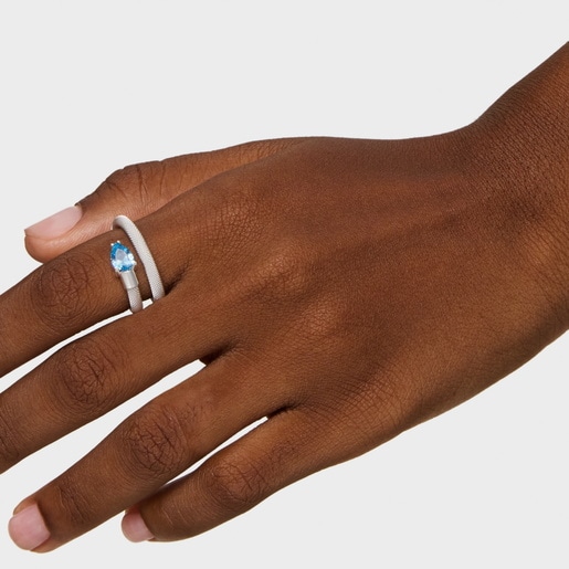 Anillo espiral de plata y espinela creada en laboratorio TOUS Mesh LGG