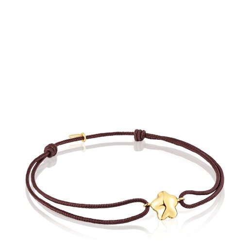 Bracciale con fiore in oro e cordoncino marrone TOUS Balloon