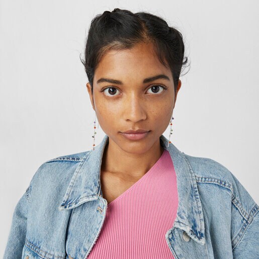 Длинные серебряные серьги Sea Vibes с драгоценными камнями и жемчугом