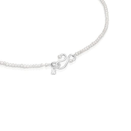 Cultured pearl Tsuri Necklace with silver motif