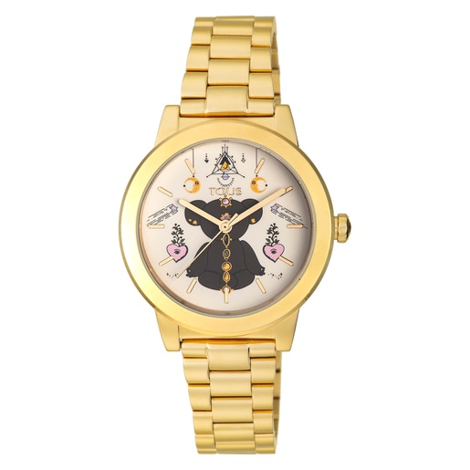 Gold-colored IP steel Magic Time Watch