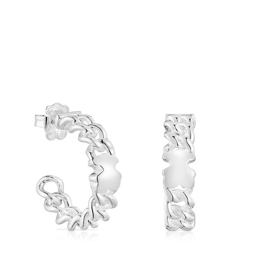 Silver Bold Motif bear motif Hoop earrings