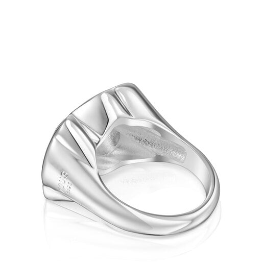 Silver Bold Motif bear Signet ring