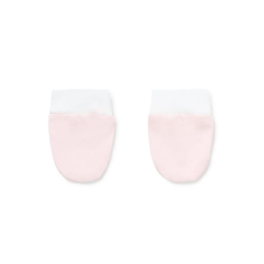 Conjunto de bebé gorro y manoplas liso rosa