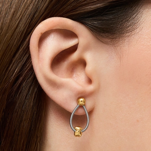 Short gold and steel Earrings Mesh Tube