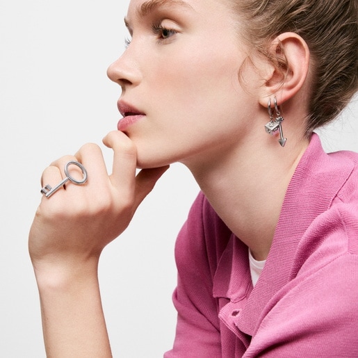 Steel Hoop earrings with cube charm TOUS Charming