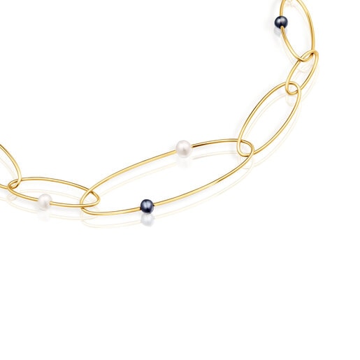 Silver vermeil Elipse Necklace with cultured pearls