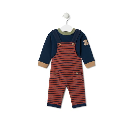 Boys plain and striped outfit in Blue navy blue