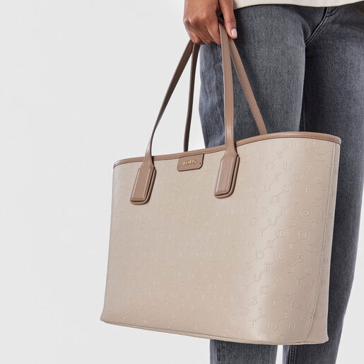 Large taupe colored Script Day Tote bag