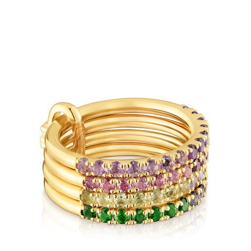 18kt gold-plated silver cuadruple ring with gemstones TOUS Straight