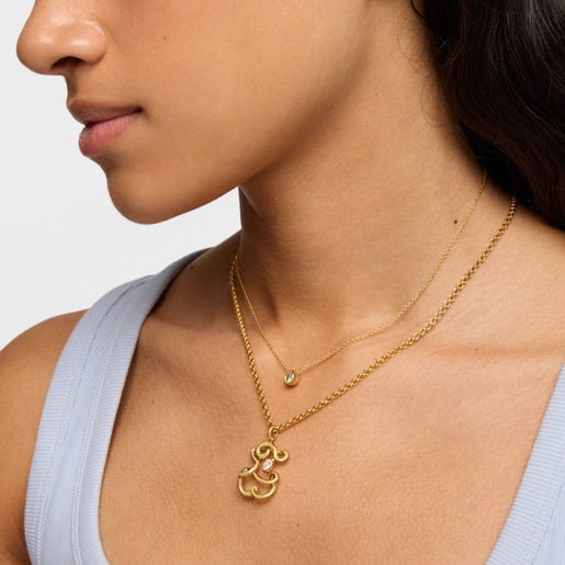 Dije oso con baño de oro 18 kt sobre plata y diamantes creados en laboratorio 22 mm Lio LGD