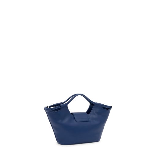 Μικρή τσάντα-καλάθι TOUS Sun από δέρμα σε μπλε μαρέν χρώμα
