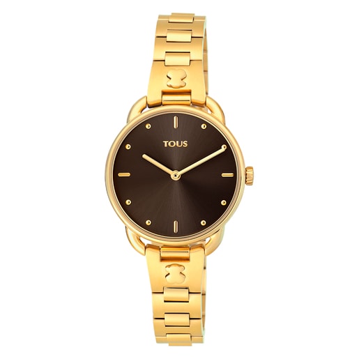 Gold-colored IP steel Let Bracelet Watch with black dial | TOUS