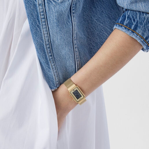 Reloj digital Digisquared Mesh de acero IP dorado