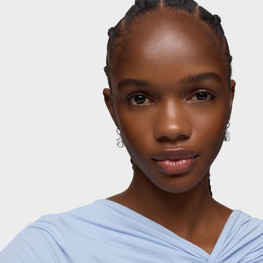 シルバーとホワイト・アクリルガラスを組み合わせたフープピアス Galaxy