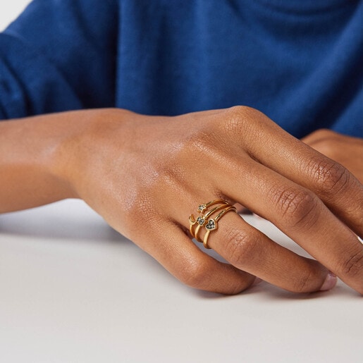 ゴールドコーティングシルバーにダイヤモンドがついたスターリングセット Nocturne