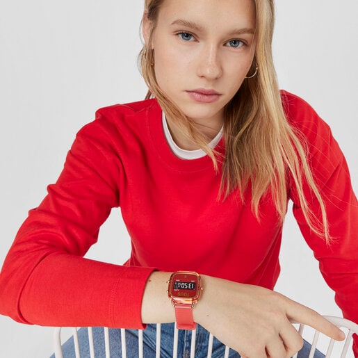 Montre numérique en polycarbonate rouge avec bracelet en silicone D-Logo Fresh