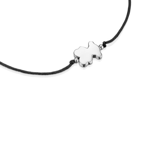 Pulseira em prata e nylon preto com motivo de urso Sweet Dolls