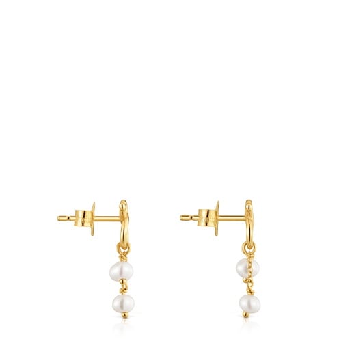 Long 9kt gold bear-motif and cultured pearl Earrings TOUS Infinity