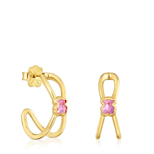 Aretes aro con baño de oro 18 kt sobre plata y rubí creado en laboratorio Icon Color LGG