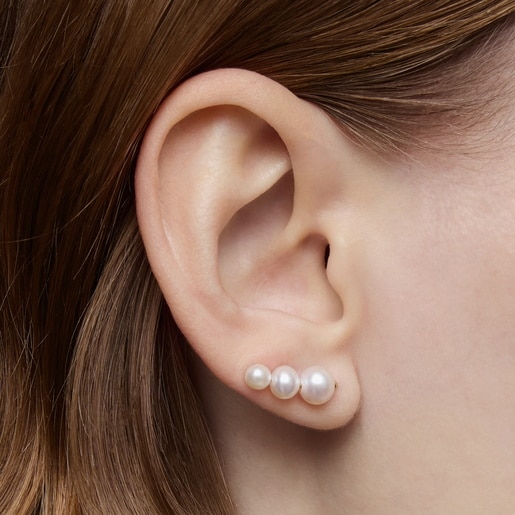 Gold climber Earrings with cultured pearls Sweet Dolls