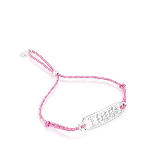 Pulseira em nylon rosa e prata Logo