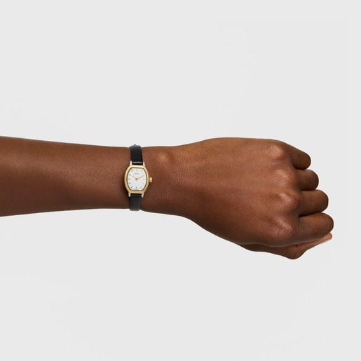 14kt gold oval Watch with analog Swiss movement and leather bracelet Les Classiques Mini