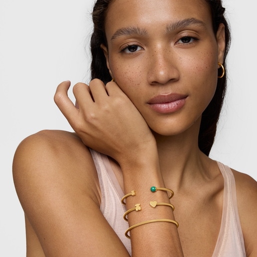 Gold-colored steel Bangle with malachite Icon Mesh