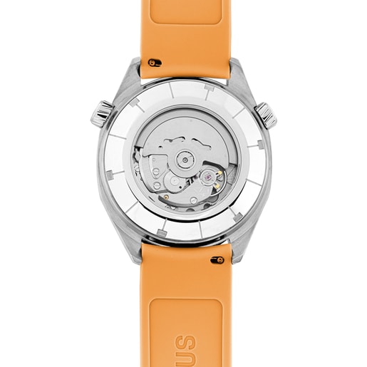 Rellotge gmt automàtic amb corretja de silicona color salmó, caixa d'acer i esfera de nacre TOUS Now
