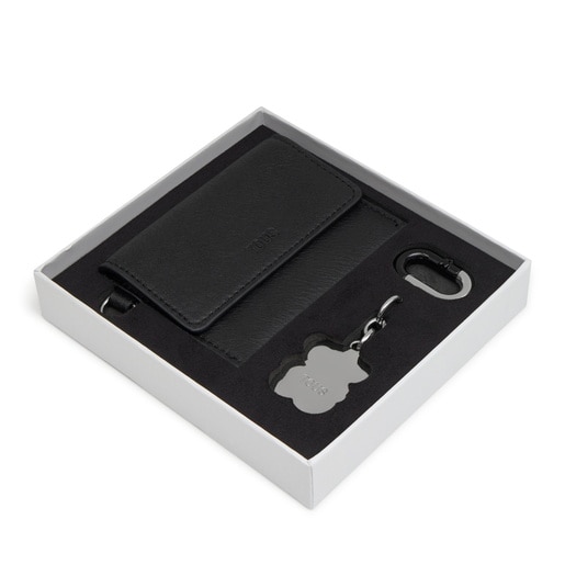 Pack de llaveros colgantes y monedero negro y plata Hold