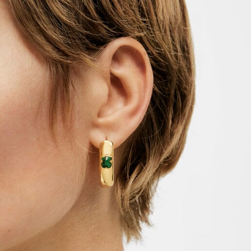 Large Silver Vermeil and Malachite Icon Color Earrings
