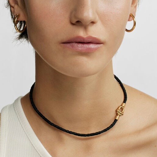 TOUS MANIFESTO Elastic necklace/bracelet with 18 kt gold plating over silver and black cord