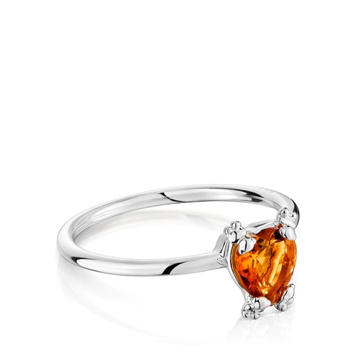 Silver Color Pills Heart ring with citrine