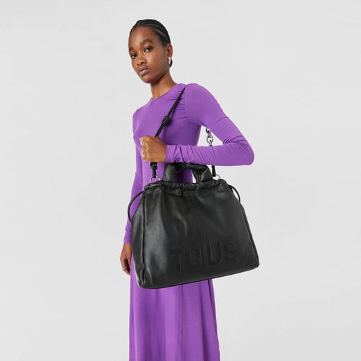 Large black leather TOUS Cloud One-shoulder bag