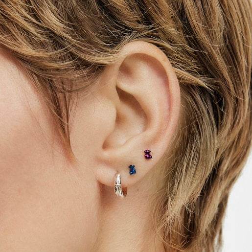 ライラックとグリーンカラーのIPスティール製イヤーピアスのパック Bold Bear